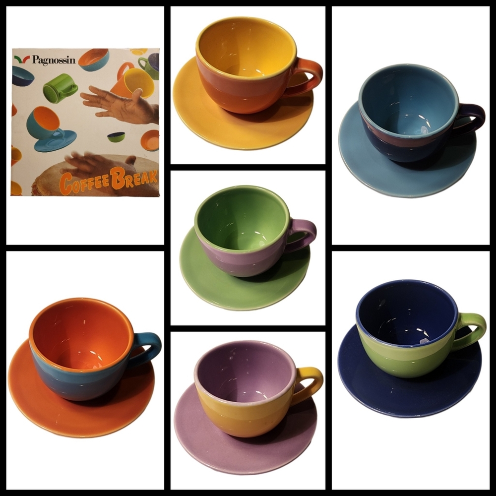 Pagnossin Multi Color Espresso Cups with Matching Saucers (Set of 6)